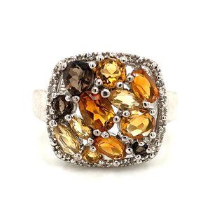 Multi-Colored Quartz Ring with Diamonds